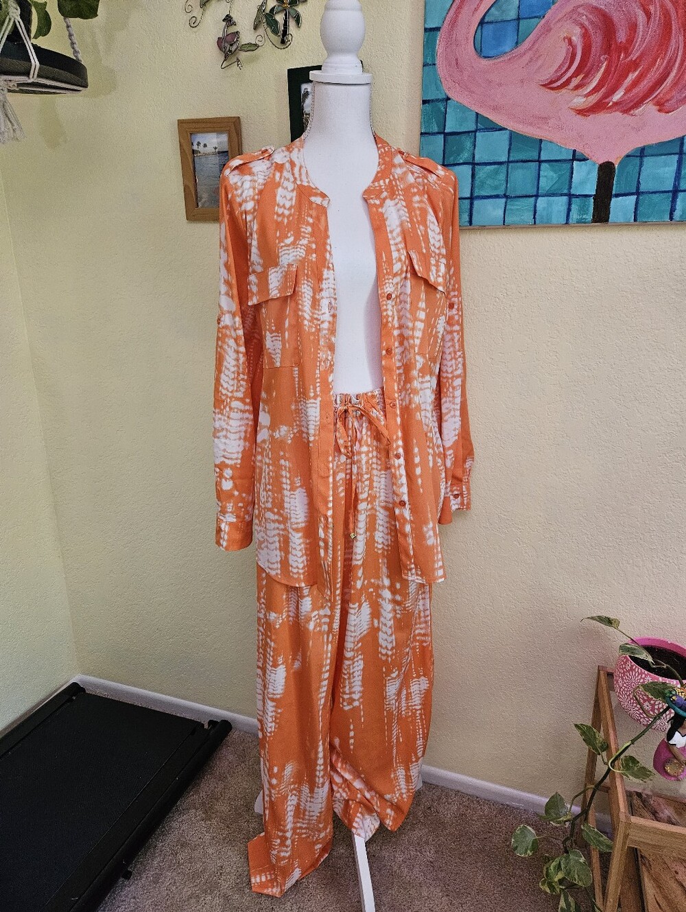 Calvin Klein Orange and White Tie-Dye Lounge Set Sz L